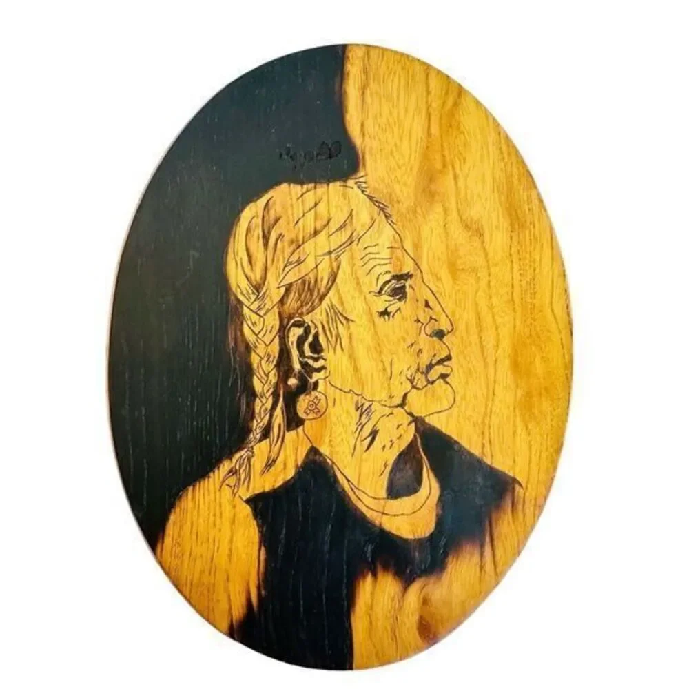 Artisan Hand Made Wood Burned Native American Wall Plaque 1976‎ VTG See Photos
